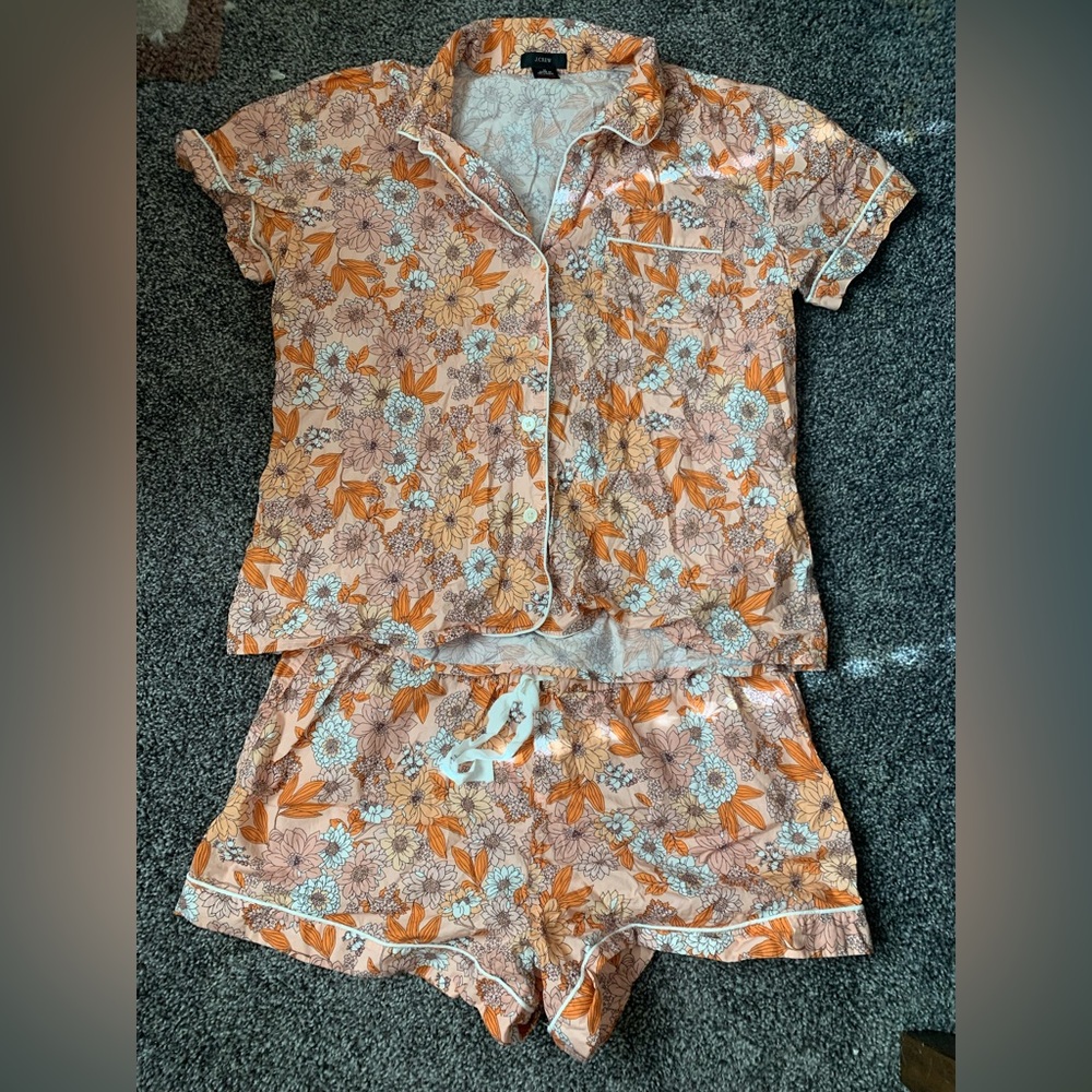 J. Crew Orange Zinnia Floral Pajama Set